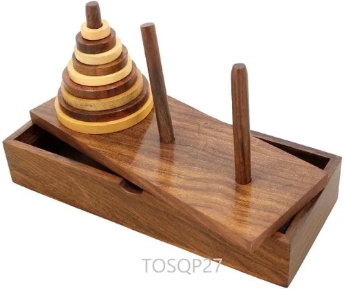 Miniatura 6 de TOSQP27 Gift Tower Hanoi Puzzle Brainteaser Juego Torre de Hanoi 9 anillos de madera mejor artesanal hecho a mano divertido juego para desafíos