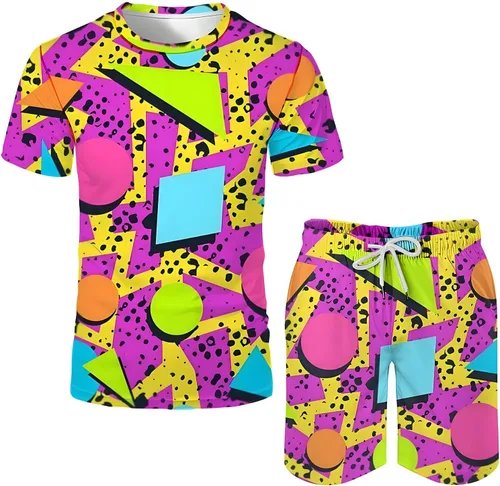 Arssm Conjunto de camisas y pantalones cortos vintage para hombre, 2 piezas, traje de playa de los años 80 y 90, de secado rápido, para fiesta de