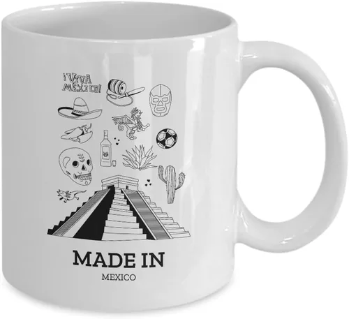 Miniatura 2 de EzGift Taza hecha en México, regalo linda para el orgullo mexicano, bandera patriótica de país, orgullosa, divertida, pirámide maya, taza de café
