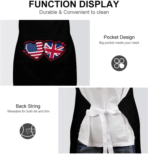 Miniatura 6 de Delantales de corazón con bandera estadounidense y británica para hombres/mujeres, delantales impermeables para adultos, delantales para el hogar