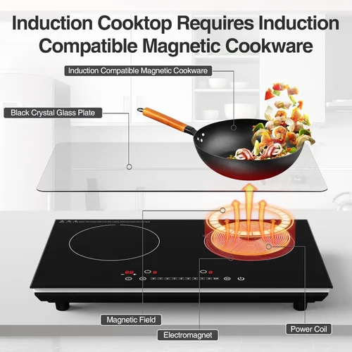 Miniatura 9 de VBGK Cocina de doble inducción,Cocina de inducción de 4000 W 2 quemadores,Placa caliente de 110 V quemador eléctrico Placa de cocción de inducción