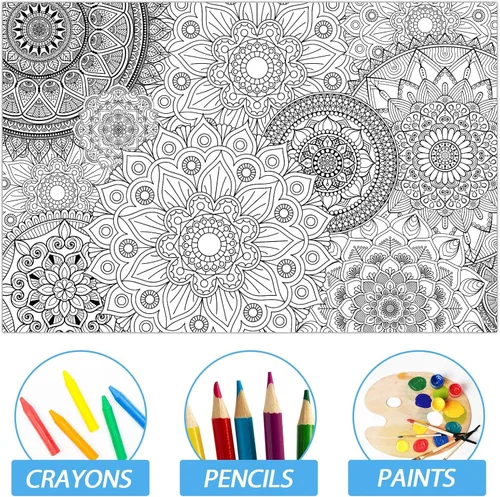 Miniatura 3 de Paquete de 2 pósteres gigantes para colorear de mandala de 39 x 26 pulgadas, página para colorear de mandala gigante para niños, adolescentes