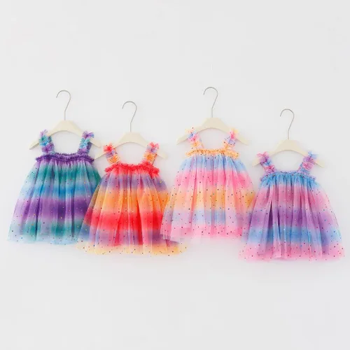 Miniatura 6 de Vestido de tutú arcoíris para niñas pequeñas, vestido de tul en capas, vestido de princesa para niña con diadema de estrella