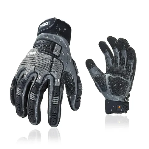 Miniatura 9 de Vgo... guantes de trabajo resistentes para hombres, de cuero de cabra, repelentes al agua, guantes de aparejador, antivibración, compatibles