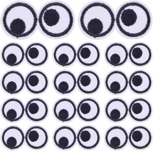 30 parches bordados para planchar con ojos negros y blancos, parches para coser, adhesivos bordados, accesorios de bricolaje para chaquetas, jeans,