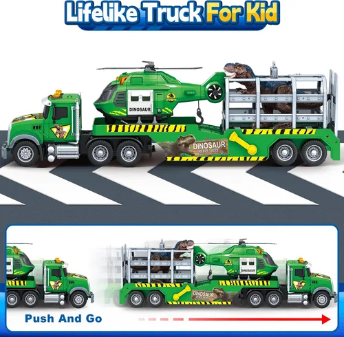Miniatura 5 de SpringFlower Carrier Dino Truck Juguetes para Niños, Juguete de Camión Semi de 24" con Helicóptero y Juguete de Dinosaurio con Luces, Sonidos
