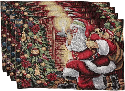 Miniatura 6 de Violet Linen Juego de 4 manteles individuales decorativos con diseño de flor de pascuas de Navidad de 13 x 19 pulgadas