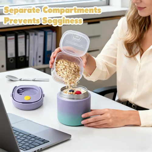 Miniatura 2 de Termo de sopa 2 en 1 para comida caliente, 14 onzas con caja de aperitivos, contenedor aislado a prueba de fugas, recipiente de almuerzo aislado