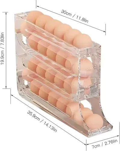 Miniatura 5 de Organizador Automático de Huevos con Ruedas para Refrigerador, Organizador de Nevera, Portahuevos Ahorrador de Espacio para Nevera, Capacidad