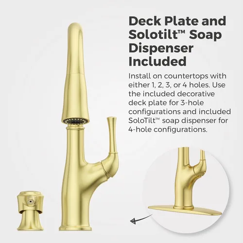 Miniatura 7 de Pfister Alderwood - Grifo de cocina con rociador extraíble y dispensador de jabón, de una sola manija, certificado NSF, acabado en oro cepillado