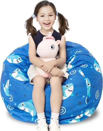 Miniatura 21 de LOLOMLO Funda para puf de almacenamiento de animales de peluche, para niños, mantas, toallas, puf (solo funda), sofá de lona con cremallera YKK