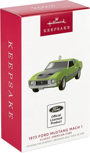 Miniatura 3 de Hallmark Keepsake Adorno navideño colgante 2023, Coches clásicos americanos 1973 Ford Mustang Mach 1 2023, Adorno de metal, Regalos