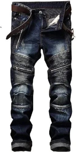 Skinny Slim Fashion - Jeans elásticos de motociclista de Hip Hop con agujeros rectos rasgados.