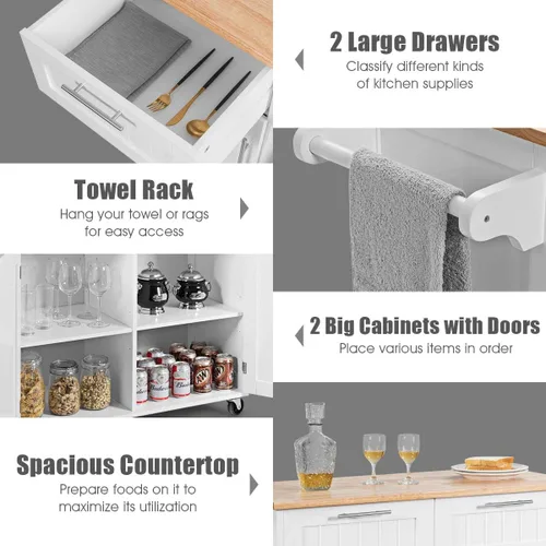 Miniatura 3 de Harmony-Furniture - Isla de cocina con ruedas con cajones y armarios de almacenamiento, carrito de servicio con cerradura, carrito de cocina móvil