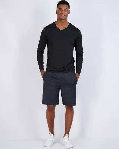 Miniatura 5 de Real Essentials Paquete de 4 camiseta deportiva de manga larga con cuello en V para hombre, de ajuste seco, para exteriores, UPF 50+