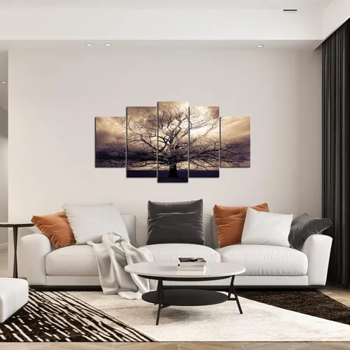 Miniatura 3 de sechars - 5 piezas de lienzo grande de arte para pared, árbol de la vida sepia, impresión fotográfica sobre lienzo, arte de bosque de fantasía