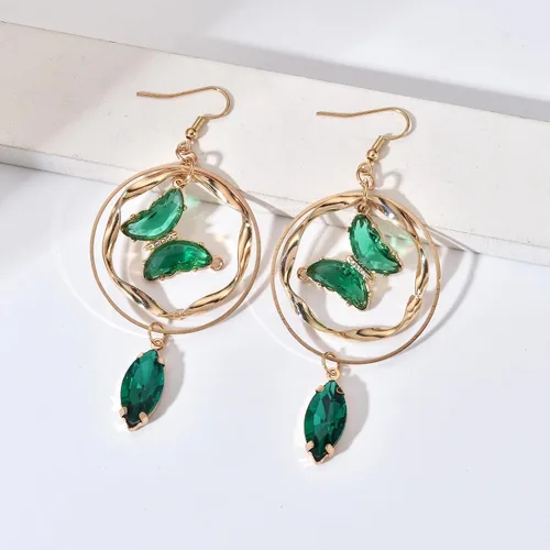 Miniatura 5 de OUTVIE Aretes colgantes de cristal de mariposa de 14 quilates, hechos a mano, aretes de aro de aniversario, cumpleaños, mariposa, regalos
