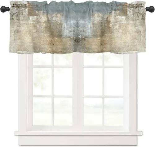 Cenefas de ventana color beige retro, cenefas de arte abstracto para decoración de tratamiento de ventanas, cenefa de cortina decorativa de