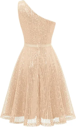 Miniatura 8 de BeryLove Vestido de lentejuelas para mujer, con purpurina brillante, un hombro, vestido de fiesta, club, vestido de fiesta bodycon vestido