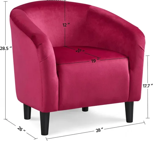 Miniatura 3 de Yaheetech Silla de club, silla decorativa de terciopelo, silla tapizada de barril con reposabrazos y respaldo bajo para sala de estar, dormitorio