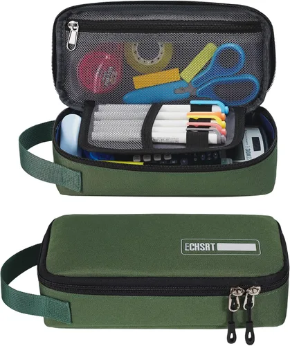 Miniatura 17 de Estuche grande para lápices, estuche duradero para bolígrafos con gran capacidad, bolsa de papelería portátil minimalista con asa para escuela