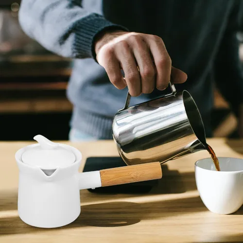 Miniatura 6 de BESTonZON Mini olla de leche de cerámica de 12 onzas con mango y boquilla calentador de mantequilla para calentar salsas de leche y mantequilla