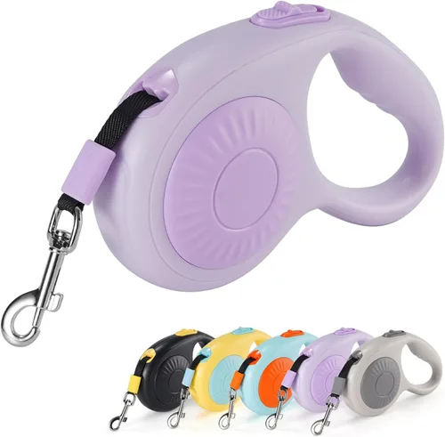 Miniatura 8 de JSXD Correa retráctil para perro de 360° sin enredos con freno con una sola mano, pausa, bloqueo, cinta de nailon resistente de 10 pies para Negro