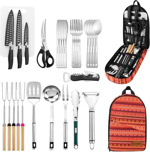 Bolsa de almacenamiento de utensilios de cocina para campamento, juego de utensilios de cocina de campamento, bolsa de almacenamiento portátil Kit