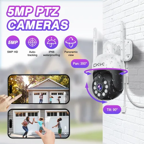 Miniatura 2 de CKK Cámara de doble lente de 2 MP, WiFi inalámbrica de 2.4/5 GHz, cámaras de seguridad para exteriores Plug & Play para zoom de 10X Pane Tilt 360°