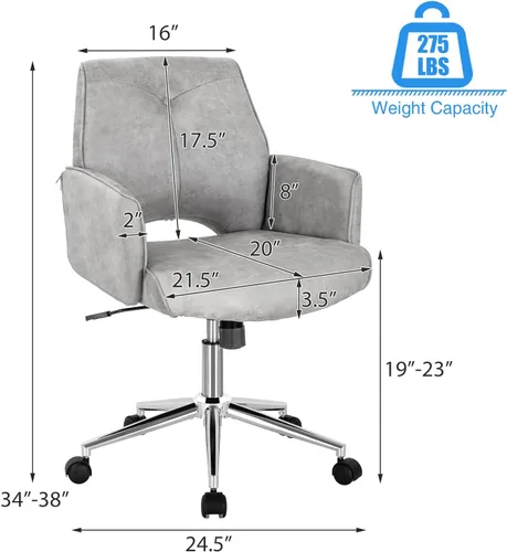 Miniatura 3 de Giantex Silla de escritorio de oficina en casa, silla de escritorio de piel sintética con ruedas y reposabrazos, altura ajustable, moderna silla