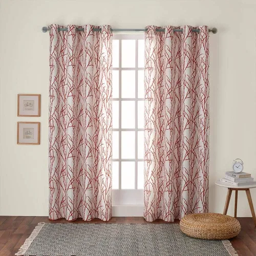 Miniatura 13 de Exclusive Home Branches - Par de paneles de cortinas de mezcla de lino con ojales, 54 x 84 pulgadas, negro