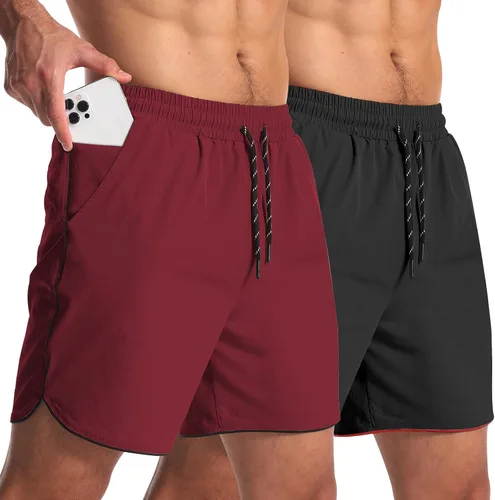 Miniatura 12 de Paquete de 2 pantalones cortos deportivos de entrenamiento de 5 pulgadas para hombre, pantalones cortos de gimnasio de secado rápido con bolsillos