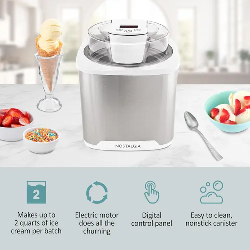 Miniatura 3 de Nostalgia Fabricante de helados eléctrico de 2 cuartos de galón – Haz helado casero, gelato, sorbete y yogur congelado – Sin necesidad de sal/hielo