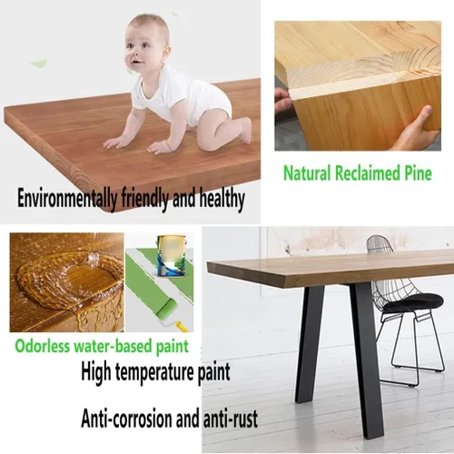 Miniatura 6 de Mesa moderna de madera maciza simple para el hogar, dormitorio, oficina, sala de reuniones, escritorio de computadora, patas de metal fuertes