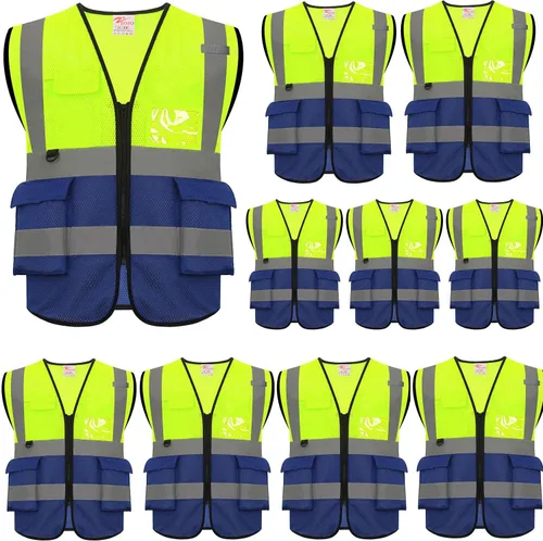 Miniatura 11 de zojo Chalecos de seguridad de alta visibilidad con bolsillos, para trabajos al aire libre, ciclismo, correr, caminar, deportes, se adapta a hombres