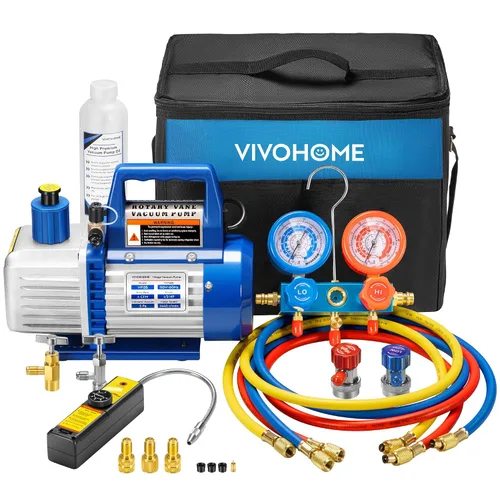 Miniatura 3 de VIVOHOME Báscula electrónica de carga de refrigerante con válvula de carga de dosificación automática separada con bomba de vacío de paletas