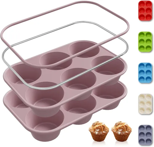 Miniatura 23 de 2 Pack 6 Tazas Molde de Silicona Mini para Magdalenas con Marco Reforzado de Metal Moldes de Silicona para Cupcakes y Pasteles Bandejas para Hornear