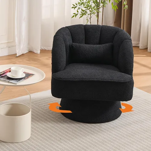 Miniatura 17 de GarveeHome Silla de acento moderna giratoria de barril, sillón tapizado de terciopelo de 360 grados con respaldo a rayas y acolchado suave, cómoda