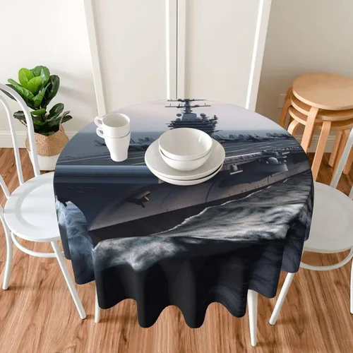 Miniatura 7 de Mantel redondo con estampado de portaaviones de 60 pulgadas, suave, resistente a las arrugas, impermeable, para cocina, comedor, fiestas, camping