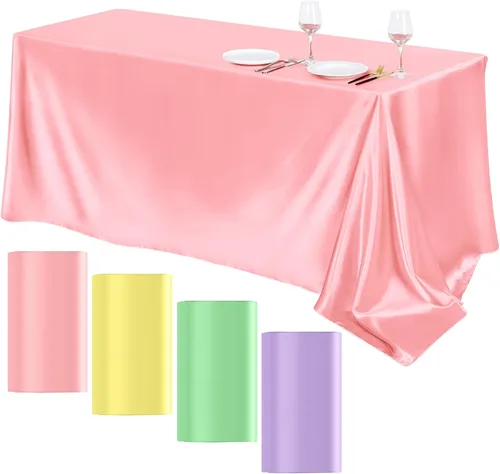 Miniatura 30 de TURSTIN Paquete de 4 manteles de satén negro de 102 x 58 pulgadas, mantel rectangular de seda brillante, tela suave, decoración de mesa para bodas