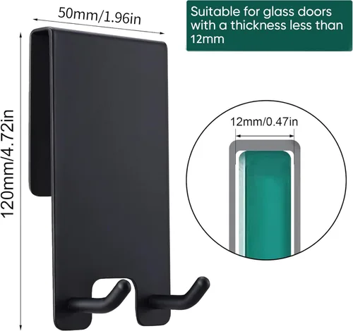 Miniatura 2 de Taozun Ganchos para puerta de ducha – Ganchos para toallas para baño de vidrio sin marco, gancho para escobilla de escobilla, gancho sobre vidrio