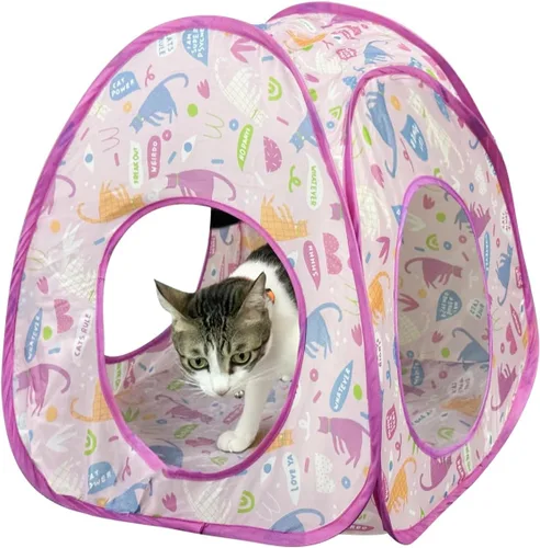 Miniatura 12 de Andiker Tienda para gatos, túnel de gatos con 3 agujeros seguro y fuerte, lindo túnel plegable fácil de transportar para gatos de interior, gatitos