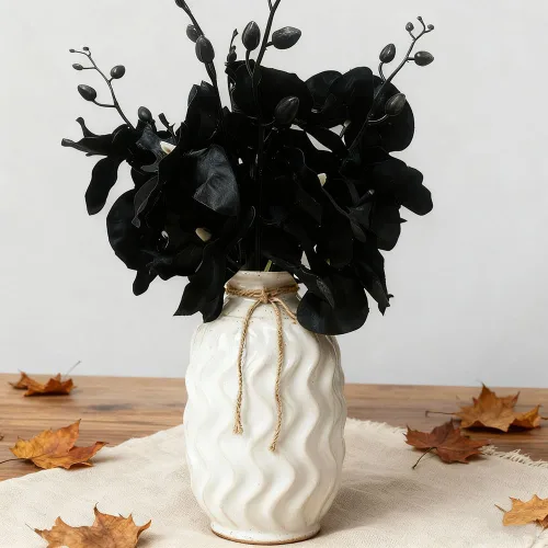 Miniatura 7 de Juego de 5 orquídeas artificiales artificiales de tacto real, orquídea de mariposa, orquídea bailarina de seda para boda, hogar, centro de mesa Negro
