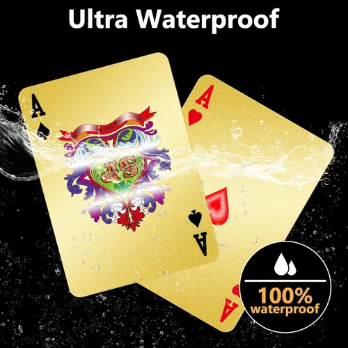 Miniatura 4 de Cartas de póquer de lujo de lámina de oro de 24 quilates con caja de madera, tarjetas impermeables para fiesta, camping, regalo de cumpleaños y Caja