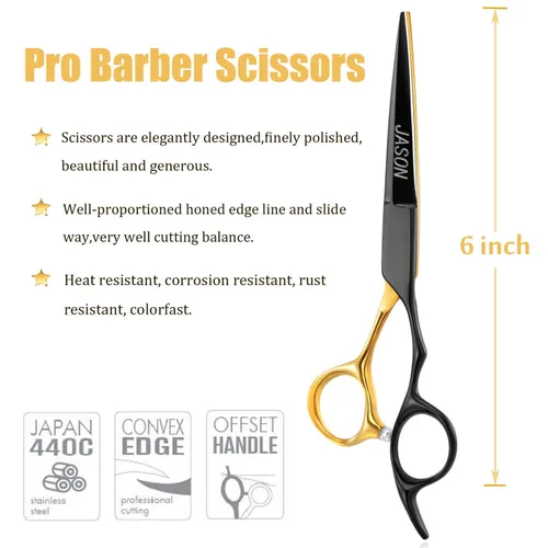 Miniatura 5 de JASON Juego de tijeras para el cabello de 6 pulgadas, tijeras de peluquería de oro negro + tijeras de textura plateada para mujeres y hombres