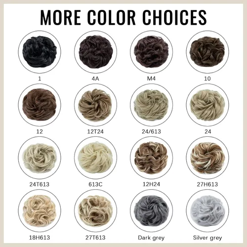 Miniatura 6 de Hairro Pieza de pelo para mujer, moño desordenado, esponjoso, despeinado, recogido, ombré, coleteros sintéticos, dona, elástico, para boda, novia
