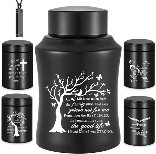 Juego de 6 urnas de cremación para cenizas humanas para adultos, 1 urna decorativa grande para cenizas humanas, 4 recuerdos pequeños y 1 collar de