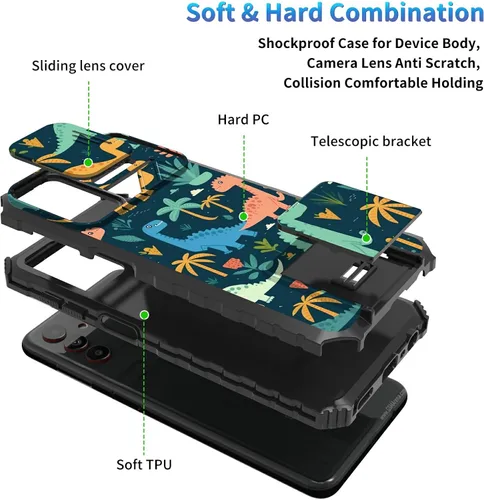 Miniatura 416 de Funda para Samsung Galaxy S22 Ultra 5G, Galaxy S22 Ultra con cubierta de cámara deslizante, funda resistente de doble capa con función atril Black