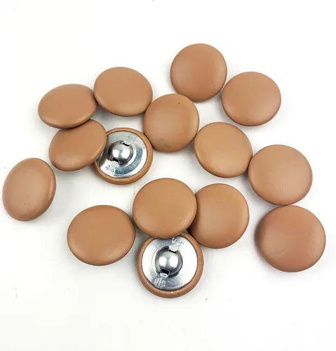 Miniatura 48 de Heyiwell 30 botones redondos cubiertos de cuero con vástago de metal, para vestidos de novia, camisas, vestidos, manualidades de costura (beige, mm)