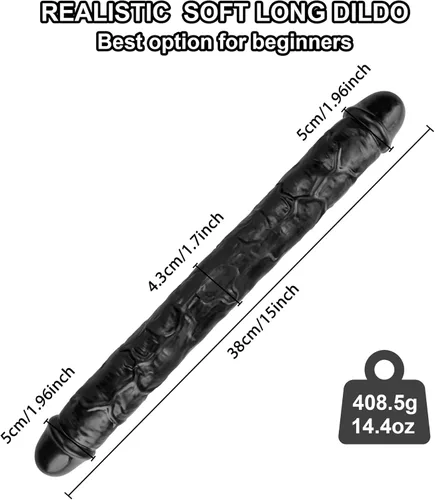 Miniatura 4 de Consoladro doble de 15 * 1.7 pulgadas de Seiecft, consolador anal realista de gel de cristal, pene largo y suave con venas y glande, juguetes